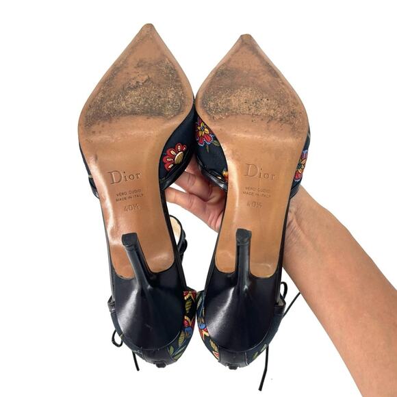 Vintage Dior SS 2002 Floral Print Bow Detail Pointed Toe High Heel Pumps 40.5 - Picture 6 of 7